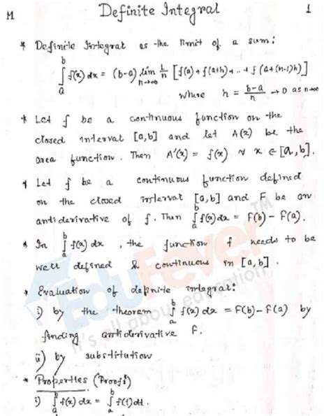 Definite Integration Hand Written Notes For JEE Mains Advanced