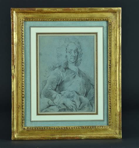 Proantic Ancien Tableau Dessin Portrait De Gentilhomme Perruque Louis