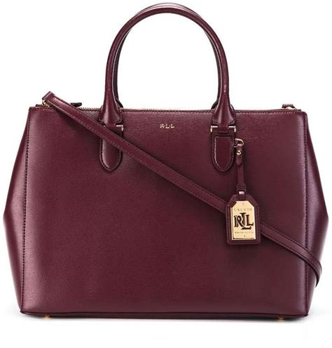 Lauren Ralph Lauren Double Zip Tote Womens Work Bag Leather Handbags