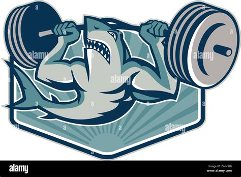 Illustration Of A Shark Weightlifter Lifting Weights Barbell Viewed