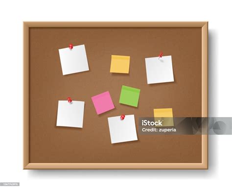 Realistic Cork Board With Pinned Paper Notepad Sheets Corkboard For