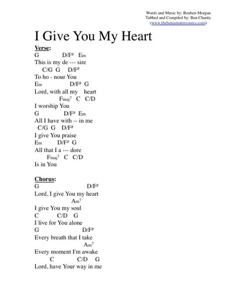 Reuben Morgan - I Give You My Heart (G) Chord Chart Download Printable ...