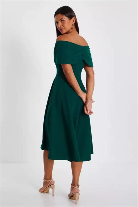 Bottle Green Bardot Skater Midi Dress Quiz Clothing