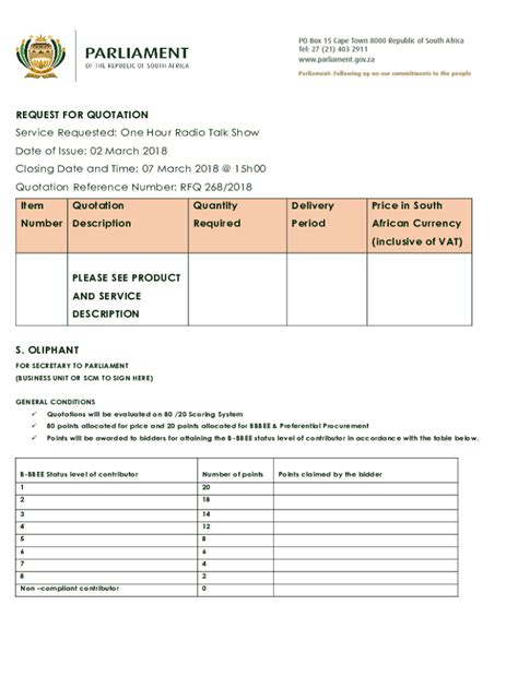 Fillable Online Request For Quotations RFQ Order Number Fax