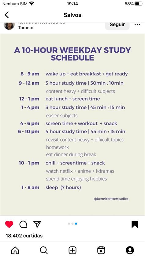 An Iphone Screen Showing The Schedule For A 10 Hour Week Study