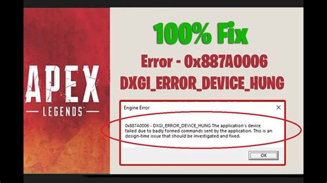 Fix Apex Legends Engine Error 0x887a0006 Dxgi Error Device Hung Youtube