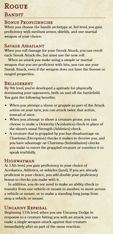 The Bandit A Strength Rogue Architype Dndhomebrew Rogue Archetypes