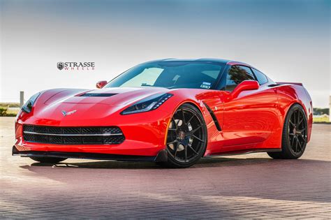 Red Corvette On Gloss Black Strasse Rims Customized For Racer Look