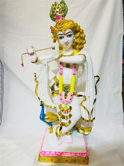 White Marble Dust Krishna Statue Sculpture Marble Lord Krishna Statue