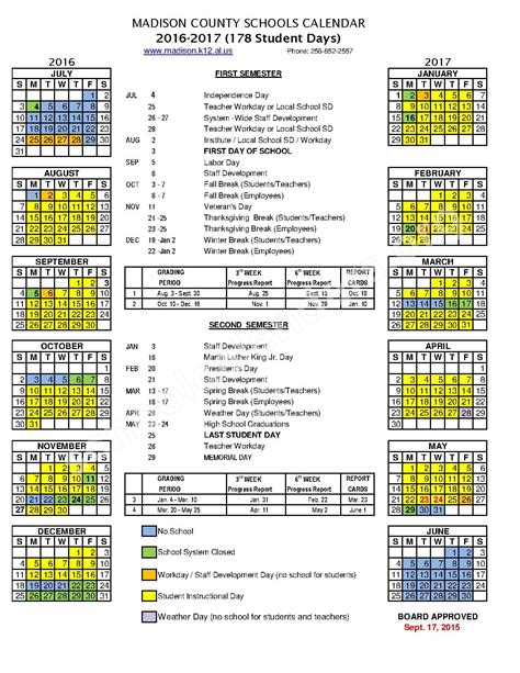 2016 - 2017 School Calendar | Madison County Schools – Huntsville, AL