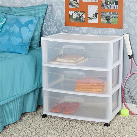 Sterilite Home Cart Clear Portable Durable Container 3 Drawer Storage