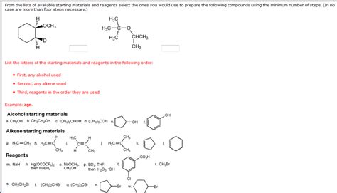 Solved From The Lists Of Available Starting Materials And Chegg