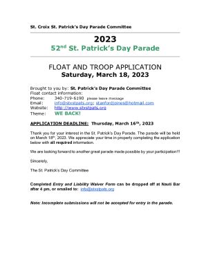 Fillable Online 52nd St Patrick S Day Parade FLOAT AND TROOP