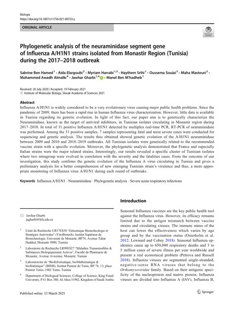 Pdf Phylogenetic Analysis Of The Neuraminidase Segment Gene Of