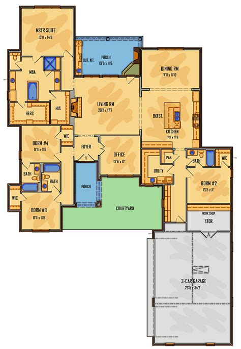 1 Story 4 Bedroom House Floor Plans - floorplans.click