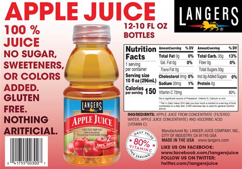 12pk 10oz Apple Juice Langer Juice Company