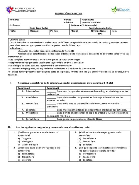 EvaluaciÓn Formativa 6to Basico Atmósfera Descargar Gratis Pdf Atmósfera Tierra