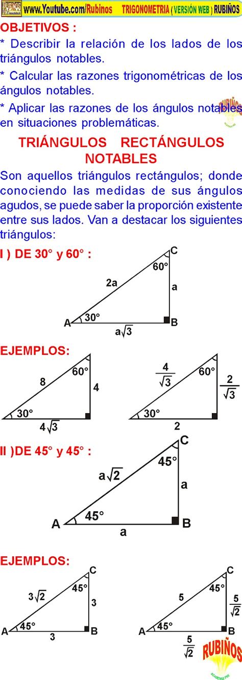 RAZONES TRIGONOMÉTRICAS EN LOS TRIÁNGULOS RECTÁNGULOS NOTABLES