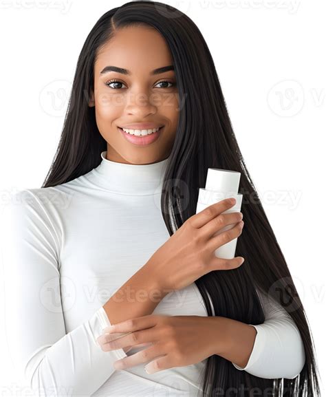 Beautiful African American Woman Holding A Bottle Of Hair Care Product 46497397 Png