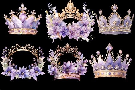 Watercolor Golden Crown Lilac Crown Princess Crown Fairy Crown PNG