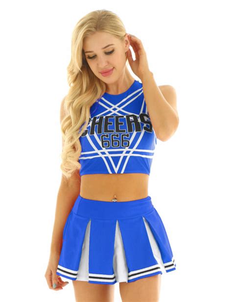 Women S Cheerleader Costume Sexy Cheer Cosplay Fancy Dress Crop Top