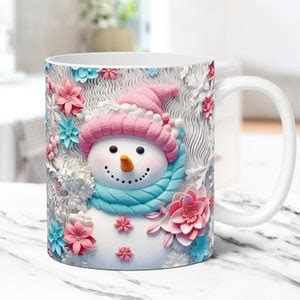 3D Snowman Mug Wrap, Christmas Mug Wrap Sublimation Design PNG, 11oz ...