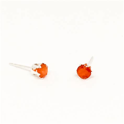 4mm Carnelian gemstone stud earrings, sterling silver studs - Twinkly Bits