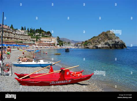 Mazzaro Beach, Taormina, Messina Province, Sicily, Italy Stock Photo ...