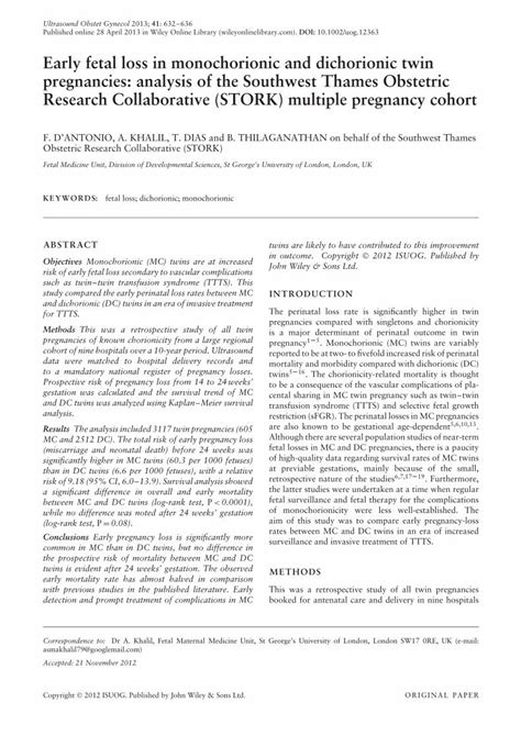 Pdf Early Fetal Loss In Monochorionic And Dichorionic Twin