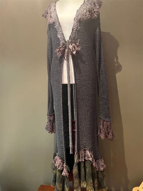 Bohemian Shades Of Grey And Peacock Feathers Shabby Chic Artsy Duster