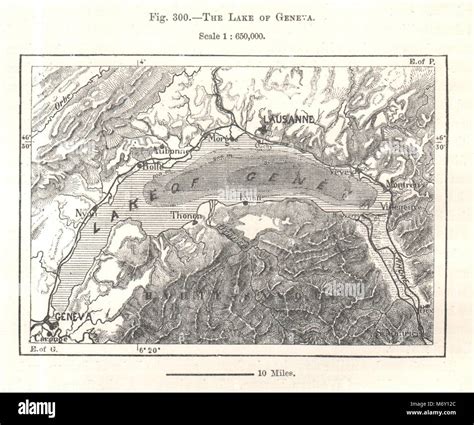 El Lago De Ginebra Suiza Croquis De 1885 Plan Antigua Gráfico