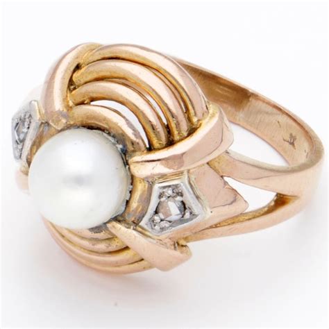 Kt Pink Gold Ring Diamond Pearl Catawiki