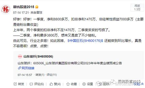 上半年净利同比腰斩，我的一些浅见 11日晚， 中国巨石 发布半年度业绩预减公告，不管是净利润，还是扣非净利，均同比大幅腰斩还多。我第一时间在