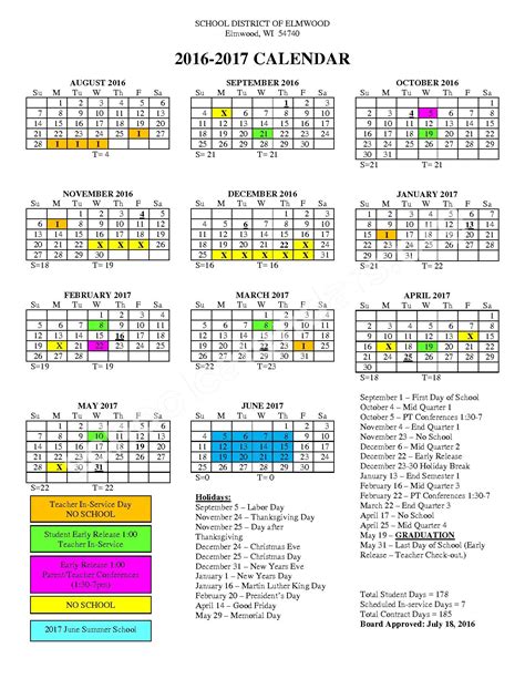 Elmwood Elementary School Calendars – Elmwood, WI