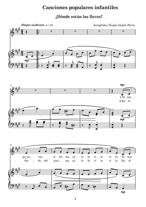 Dónde están las llaves Sheet Music Sergio Galán Parro Piano Vocal