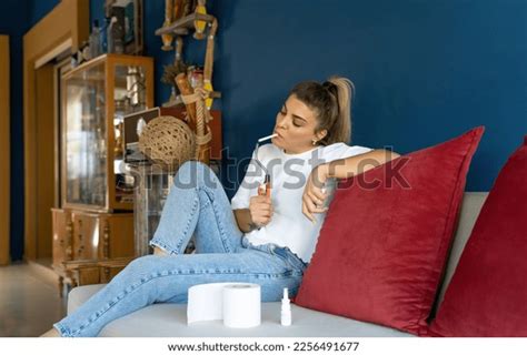 Turkish Woman Lights Cigarette Lighter Smoking Stock Photo