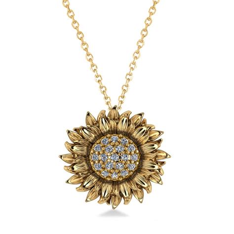 Sunflower Diamond Pendant Necklace K Yellow Gold Ct Pendant