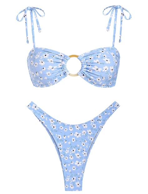 Conjunto De Bikini Zaful Sexy Tie Con Correa Fina Y Anillas En O