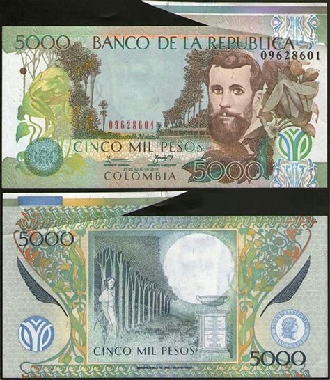 Cinco Mil Pesos Colombianos Pesas Billetes Monedas