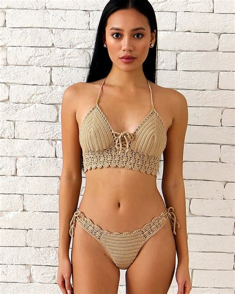 Lace Bohemian Crochet Bikini Boho Crochet Swimsuit Nude Etsy