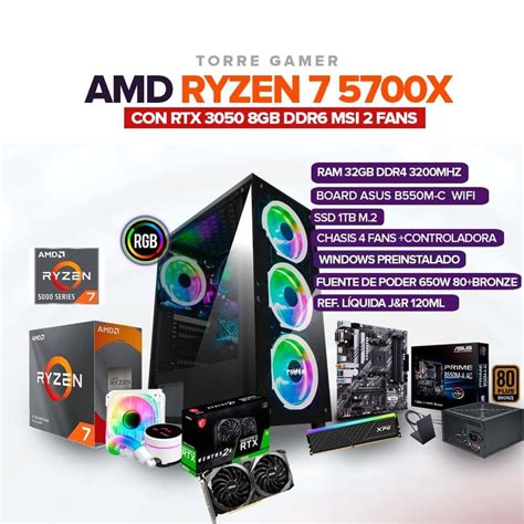 Torre Gamer Ryzen 7 5700x 32gb Ram Rtx 3050 8gb 1tb Ssd Board B550m Wifi Amd