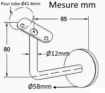 Support Platine Mural Fileté Inox A2 Satinée Garde Corps