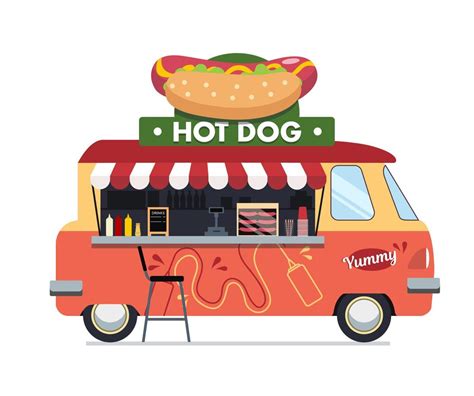 Hot Dog Food Truck Small Business Graphics Modern Flat Vector