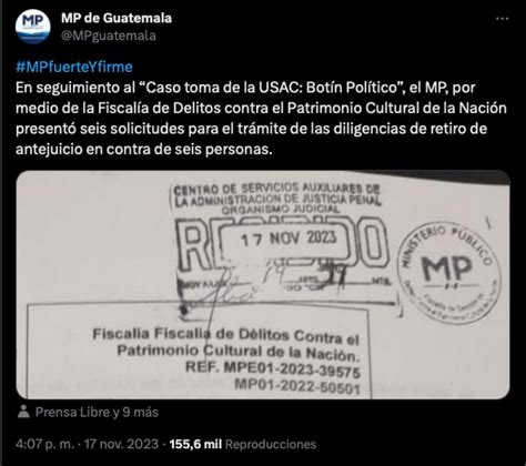 MP presenta antejuicio contra Bernardo Arévalo y Karin Herrera