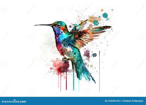 Dibujo De Colibrí Con Pinturas Multicolores De Acuarela Aisladas En