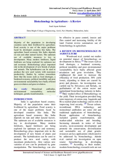 (PDF) Biotechnology in Agriculture -A Review | International Journal of ...