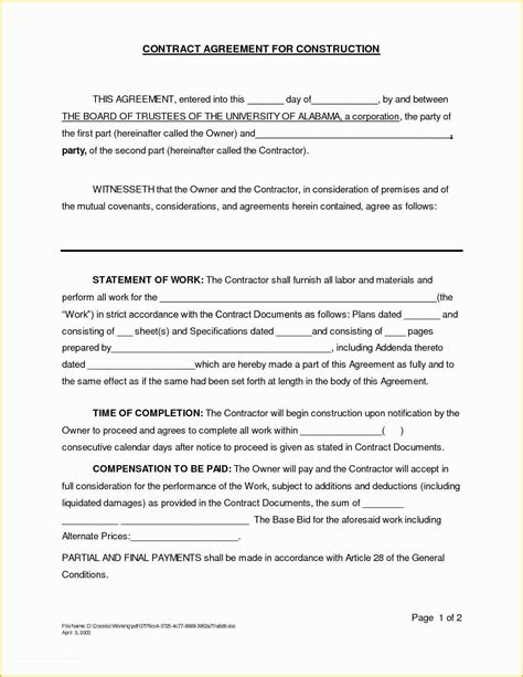 Free Contractor Contract Template Of Construction Contract Template ...