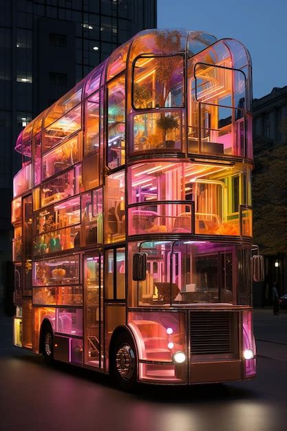 Premium AI Image | an illuminated bus with a light display inside in