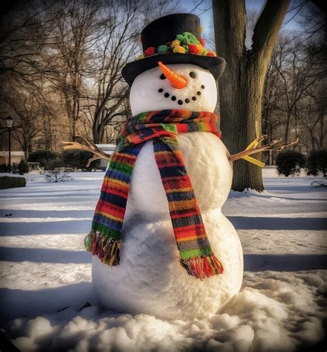 Premium Photo | Snowman in the middle of the park