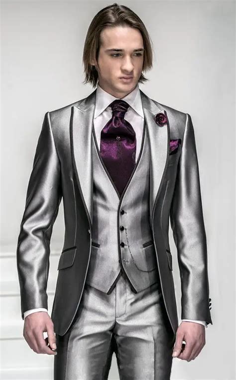 2018 Silver Groom Tuxedos Single Breasted Groomsman Wedding Suit Morning Style Formal Polyester